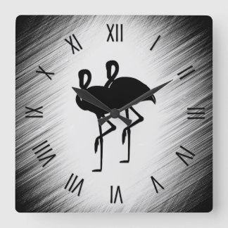Horloge Carrée Flamant rose noir et blanc