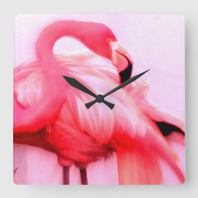 Horloge Carrée Flamant rose rose (Recto)
