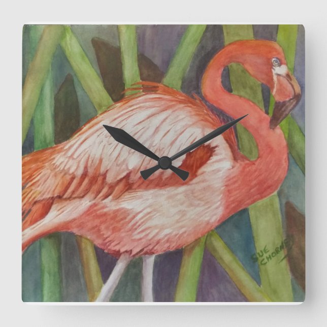 HORLOGE CARRÉE FLAMANT ROSE ROSE (Recto)