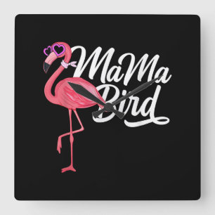 Horloge Carrée Flamant rose Thème Anniversaire Cadeau - Mama Bird