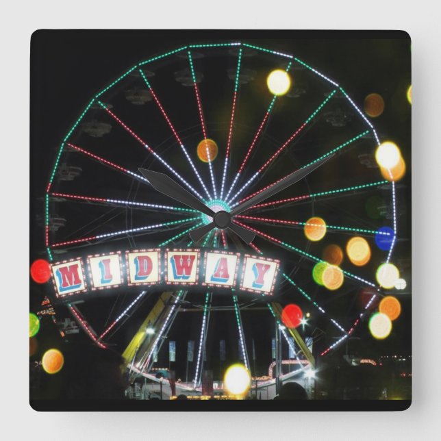 Horloge Carrée Flambant Midway Ferris Wheel at Night Clock (Recto)