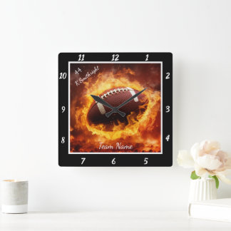 Horloge Carrée Flaming Football Sports