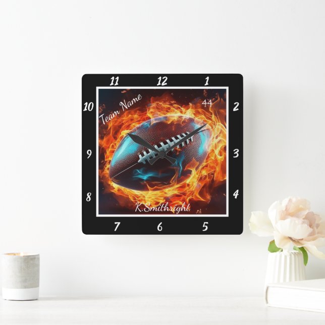 Horloge Carrée Flaming Football Sports Team  (Maison)