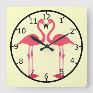 Horloge Carrée Flamingo rose-oiseau-coeur d'amour