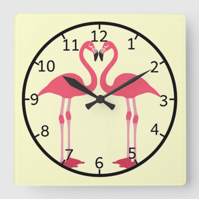 Horloge Carrée Flamingo rose-oiseau-coeur d'amour (Recto)