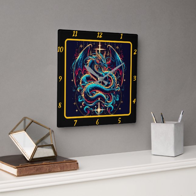 Horloge Carrée Flamme éternelle et Croix du Dragon (Bureau)
