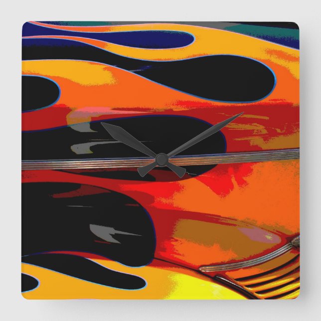 Horloge Carrée Flammes à tiges chaudes (Recto)