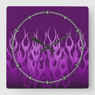 Horloge Carrée Flammes de course violet