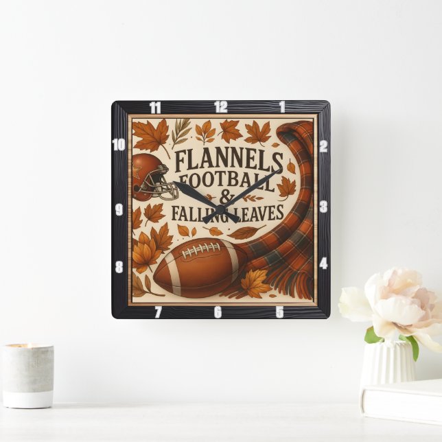 Horloge Carrée Flannels Football Faux Feuilles (Maison)