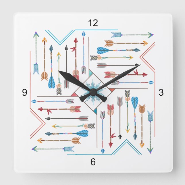 Horloge Carrée Flèches Boho et Sun V11 Sq ID748 (Recto)