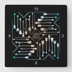 Horloge Carrée Flèches Boho et Sun V1 ID748