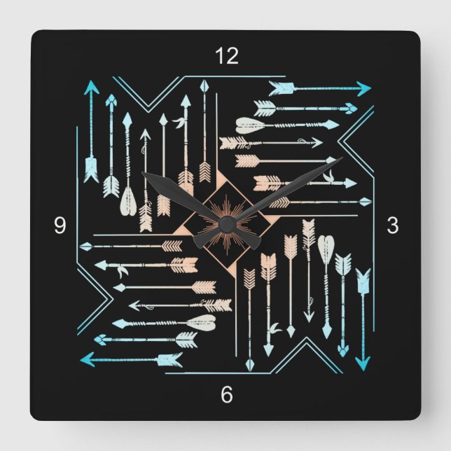 Horloge Carrée Flèches Boho et Sun V1 ID748 (Recto)