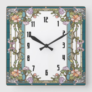 Horloge Carrée Fleur Art Déco