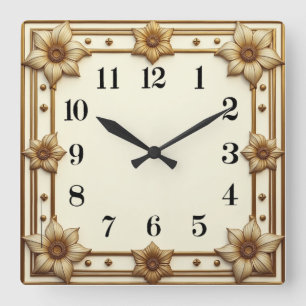 Horloge Carrée Fleur Art Déco