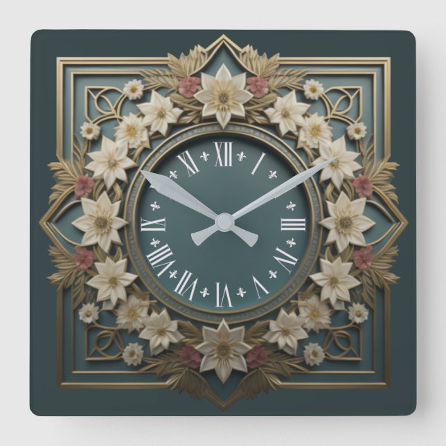 Horloge Carrée Fleur Art déco (Recto)