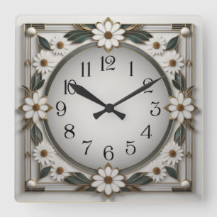 Horloge Carrée Fleur Art déco
