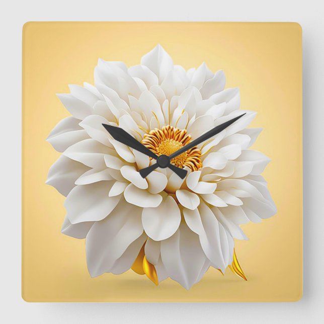 Horloge Carrée 🤍 Fleur blanche 3D Élégante Décoration (Recto)