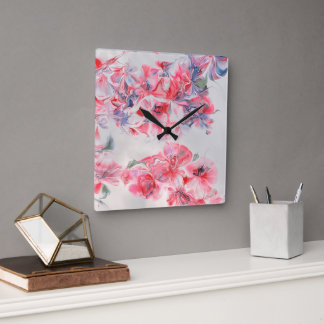 Horloge Carrée Fleur de cerisier Abstraite