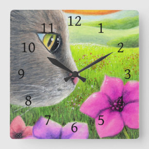 Horloge Carrée fleur de chat 647