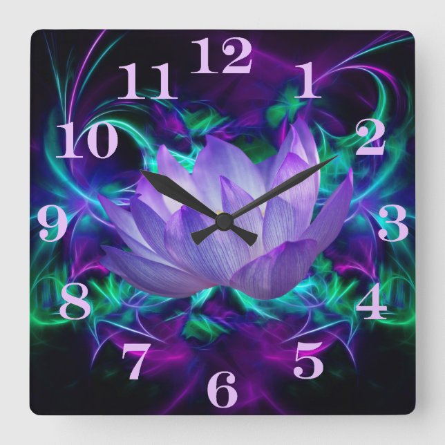 Horloge Carrée Fleur de lotus pourpre et sa signification (Recto)