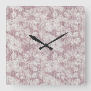 Horloge Carrée Fleur de Pâquerette Velouté Rose Poussiéreuse