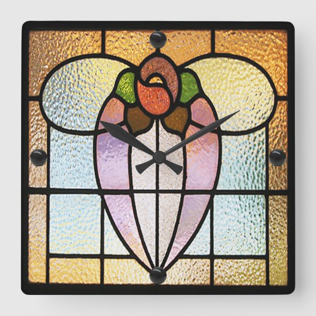 Horloge Carrée Fleur de verre tendu (Recto)