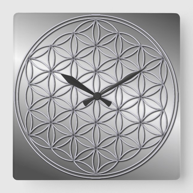 Horloge Carrée Fleur de vie Blume des Lebens Argent métallique (Recto)