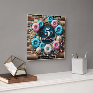Horloge Carrée Fleur éternelle : Conception rustique du cinquième