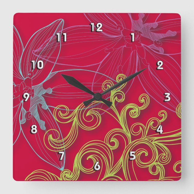 Horloge Carrée Fleur fine Cool mignonne Girl Retro Floral (Recto)