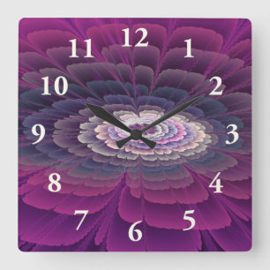 Horloge Carrée Fleur frappante Colorée Art Fractal Abstrait Rose