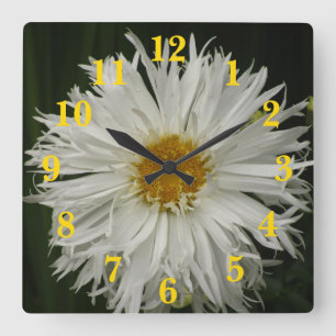 Horloge Carrée Fleur jaune blanche