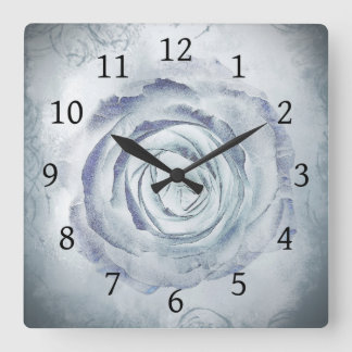 Horloge Carrée Fleur rose 13 bleu