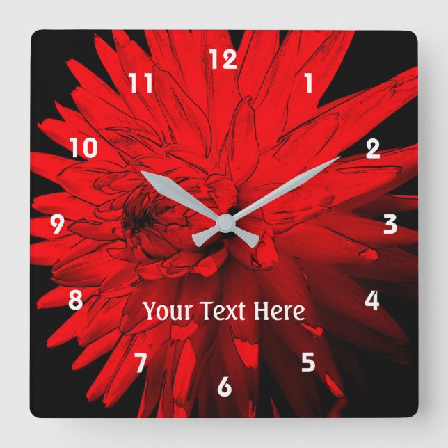 Horloge Carrée Fleur Rouge Hot Dahlia personnalisée (Recto)
