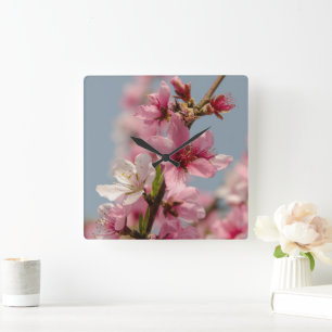 Horloge Carrée Fleur Sakura, Fleur japonaise rose