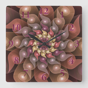 Horloge Carrée Fleur surréaliste brillante Art fractal abstrait m