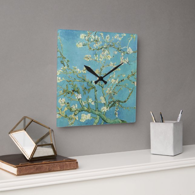 Horloge Carrée Fleurs d'amandes par van Gogh (Bureau)