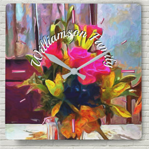 Horloge Carrée Fleurs d'amour familial PM0001