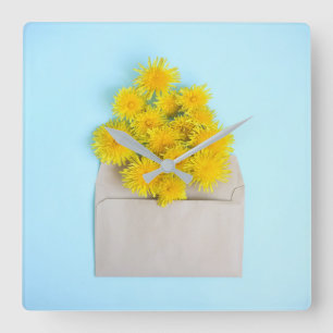 Horloge Carrée Fleurs   Dandelions en enveloppe