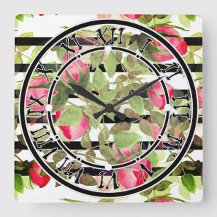 Horloge Carrée Fleurs d'aquarelle rose rose roses romes florales