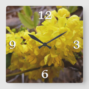 Horloge Carrée Fleurs de raisins de l'Oregon Fleurs sauvages jaun