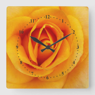Horloge Carrée fleurs de rose jaune