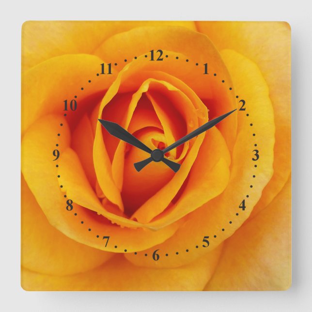 Horloge Carrée fleurs de rose jaune (Recto)