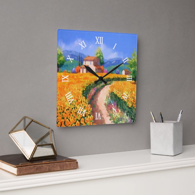 Horloge Carrée Fleurs de soleil d'été colorées La Provence France (Bureau)