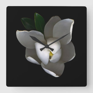 Horloge Carrée Fleurs   Fleur de Magnolia blanc unique