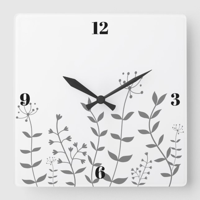 Horloge Carrée Fleurs grises et blanches (Recto)