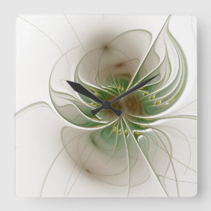Horloge Carrée Fleurs imaginaires fractales douces et tendres