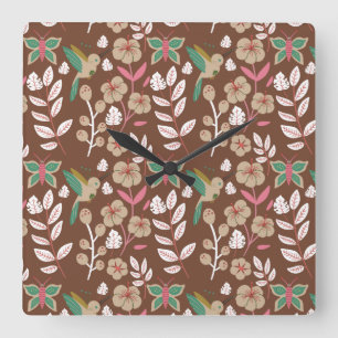 Horloge Carrée Fleurs motifs florales sans soudure, feuilles, pap