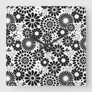 Horloge Carrée Fleurs noires rétro