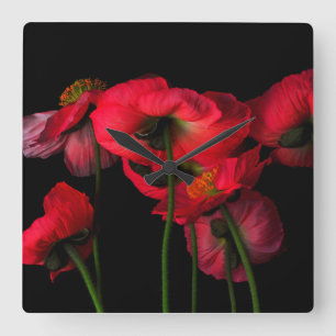 Horloge Carrée Fleurs   Poppies rouges