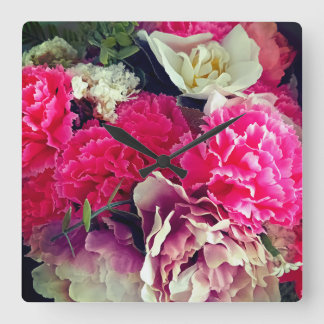 Horloge Carrée Fleurs roses et crème - UM